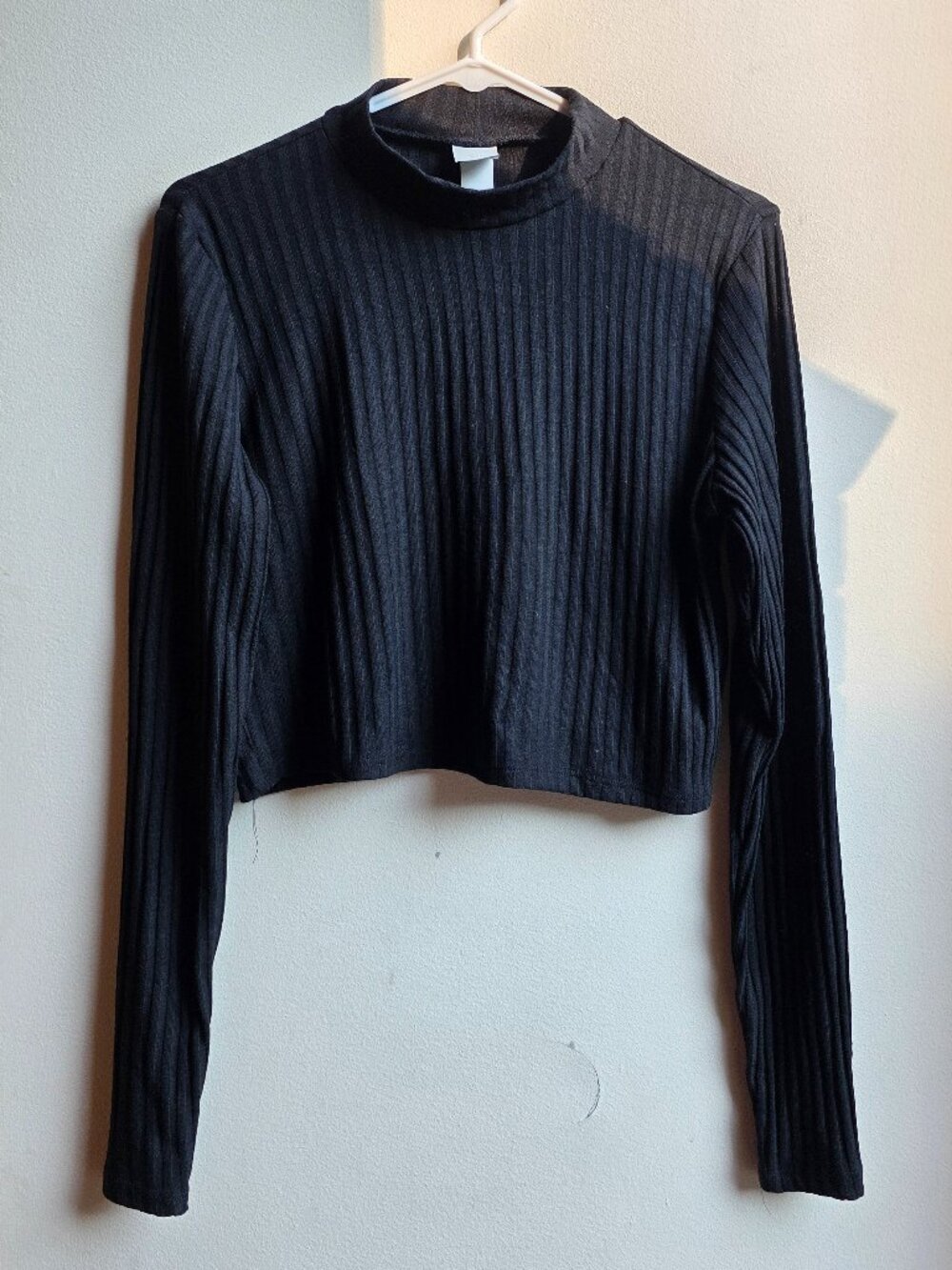 H&M Black Long Sleeve Ribbed Mock Neck Crop Top Size Large